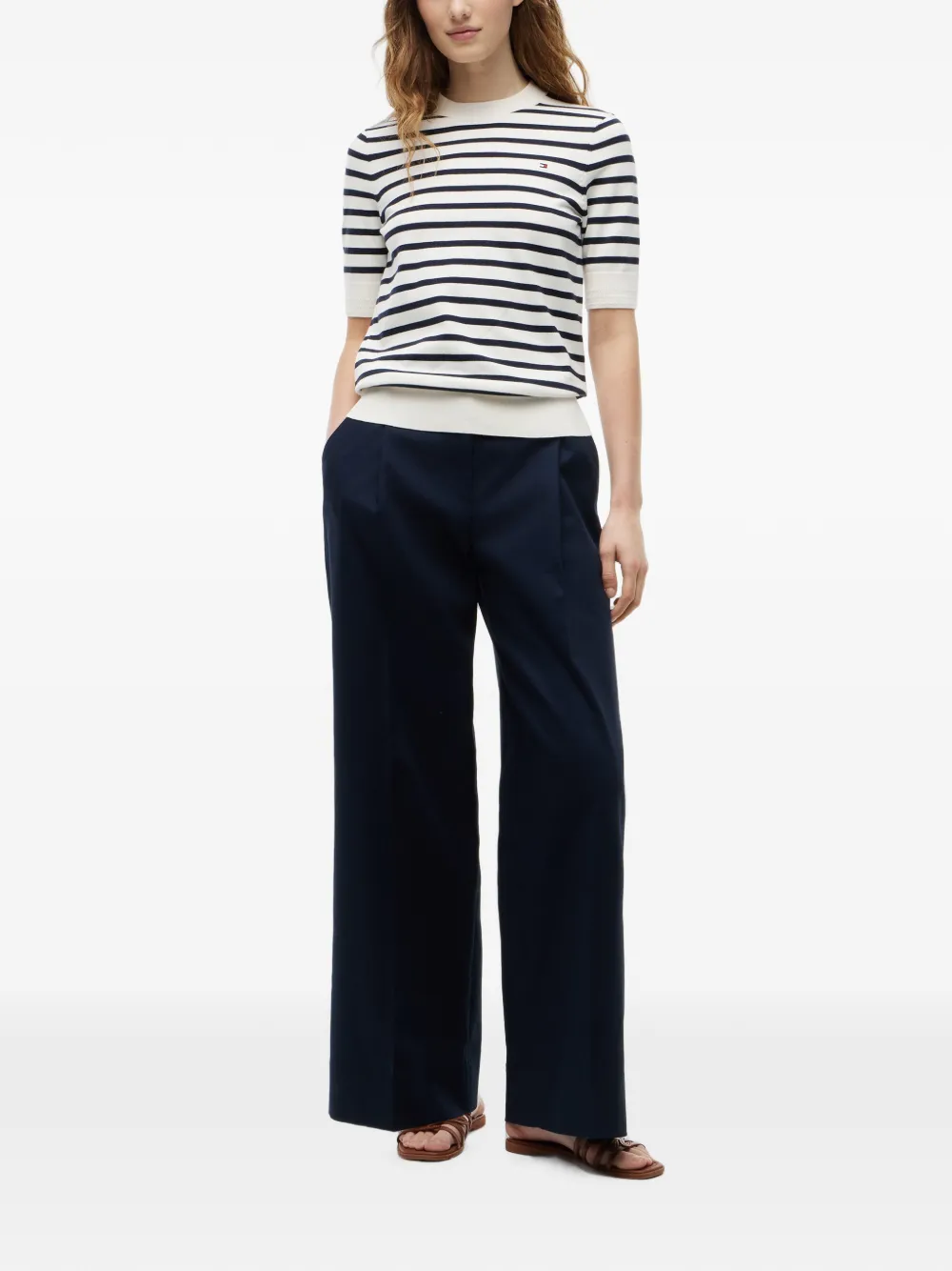 Tommy Hilfiger Trui met horizontale streep en korte mouwen Wit
