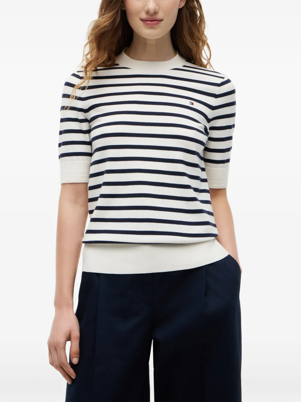 Tommy Hilfiger Trui met horizontale streep en korte mouwen Wit