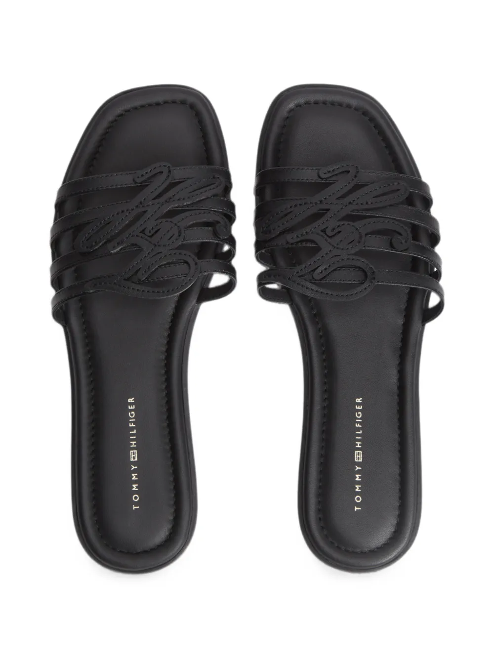 Tommy Hilfiger logo-patch multi-strap flat sandals Zwart