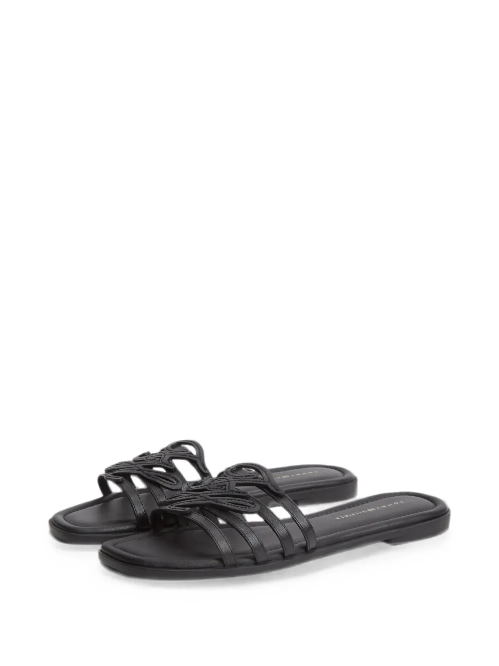 Tommy Hilfiger logo-patch multi-strap flat sandals Zwart