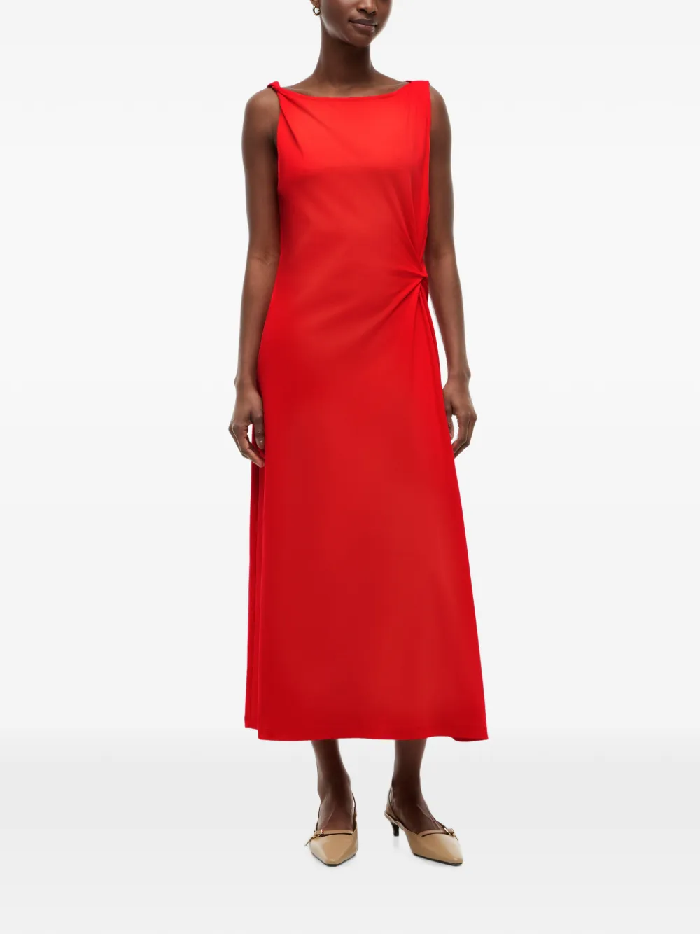 Tommy Hilfiger Midi-jurk met gedraaid detail en boothals Rood