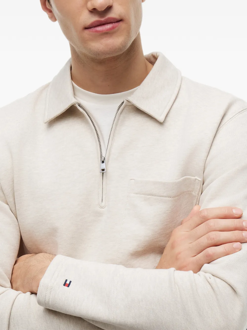 Tommy Hilfiger Trui met zak en kwartrits Beige
