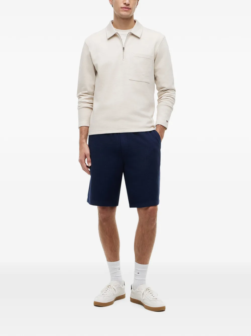Tommy Hilfiger Trui met zak en kwartrits Beige