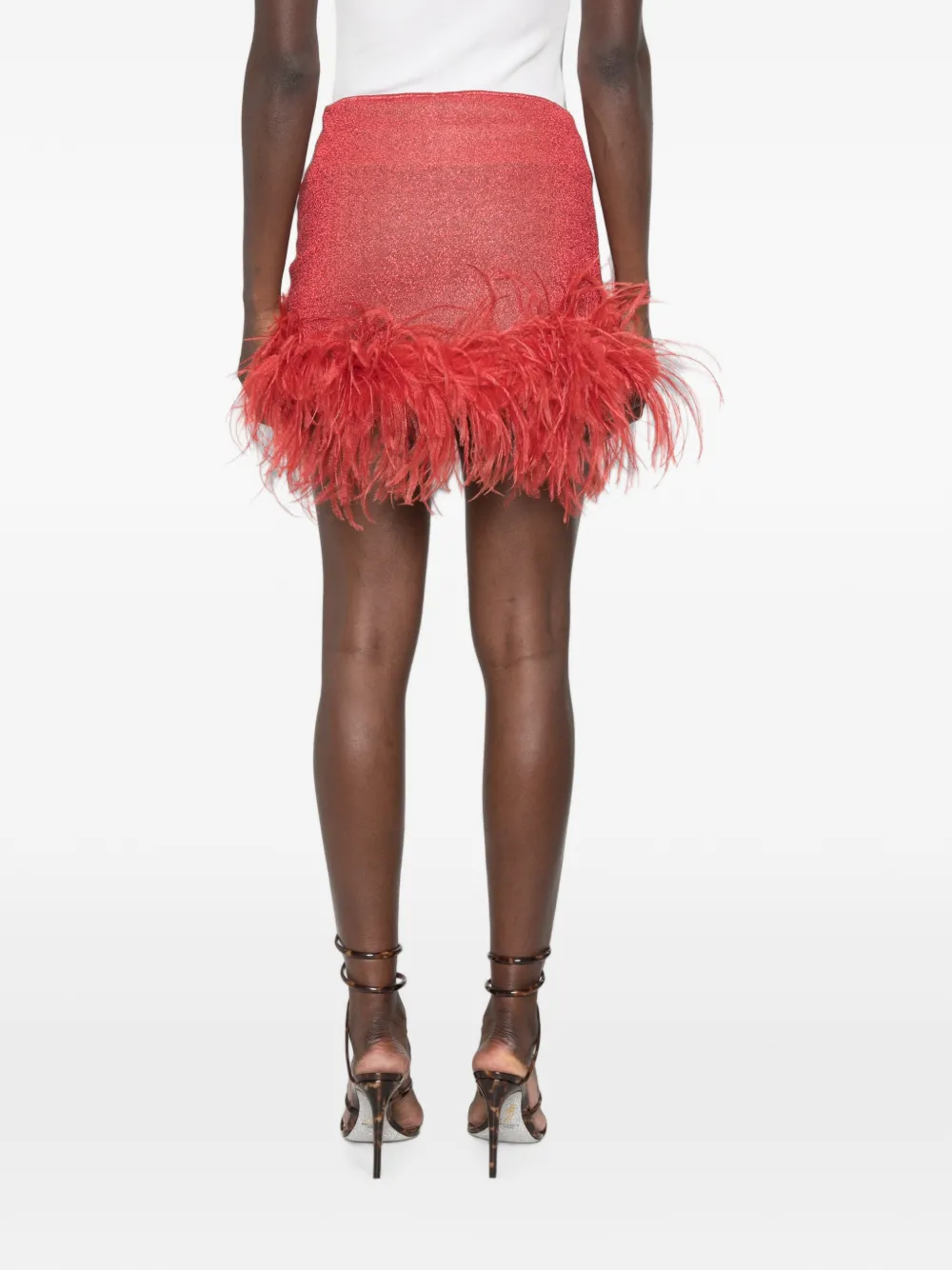 Oséree Lumière Plumage mini-rok met veren afwerking Rood