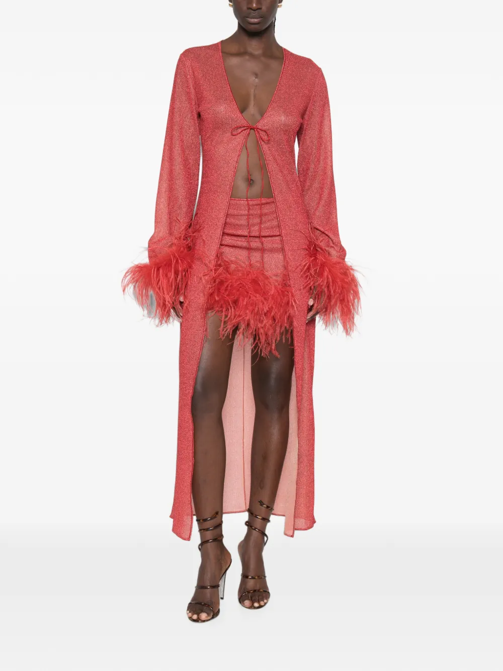 Oséree Lumière Plumage mini-rok met veren afwerking Rood
