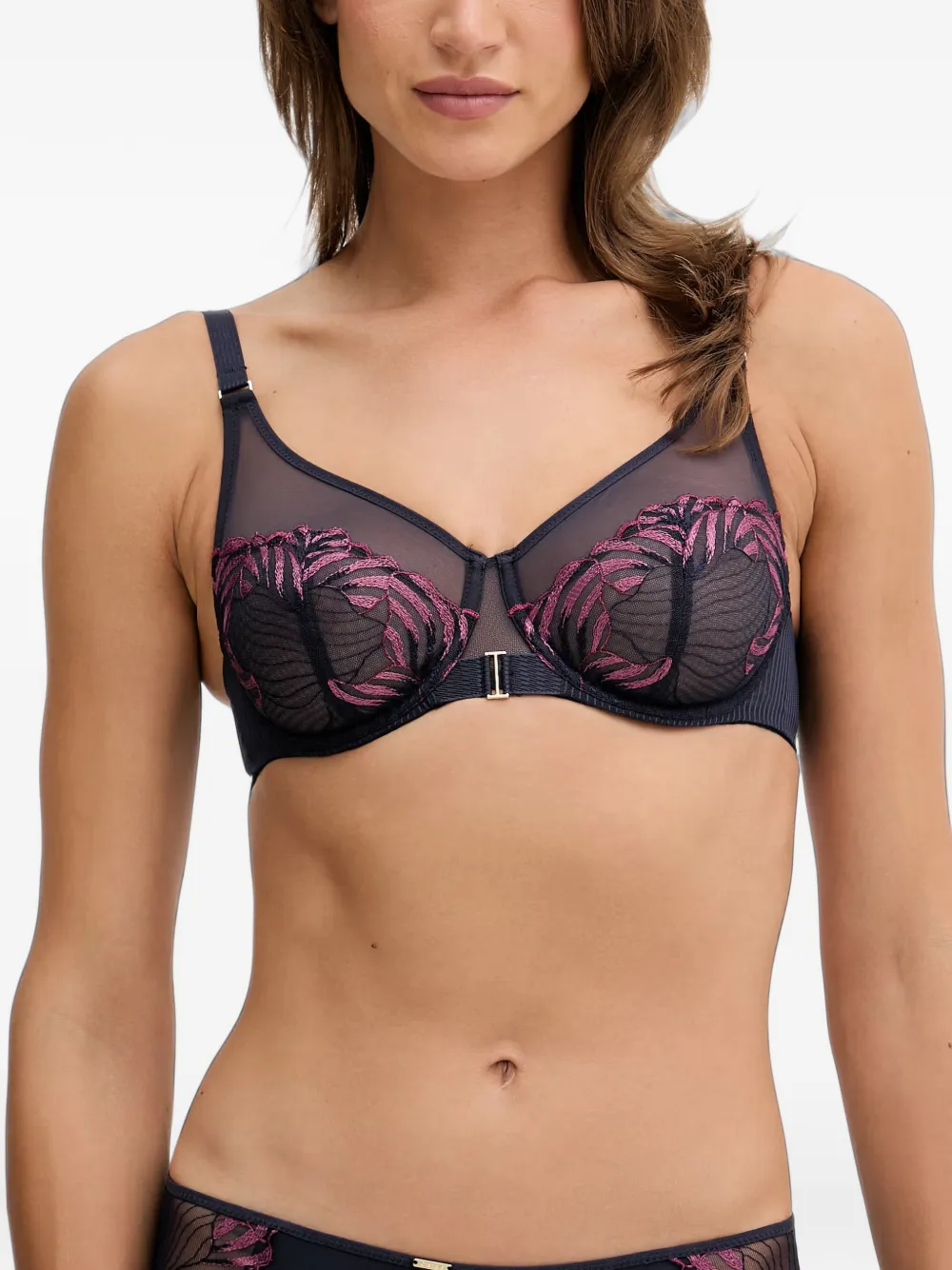 Chantelle Legend embroidered mesh-panel bra - Nero