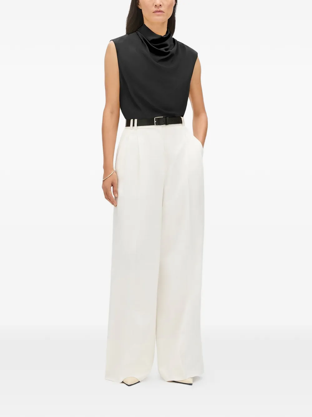  Another Tomorrow Top Drapeado Con Cuello Desbocado - Negro 