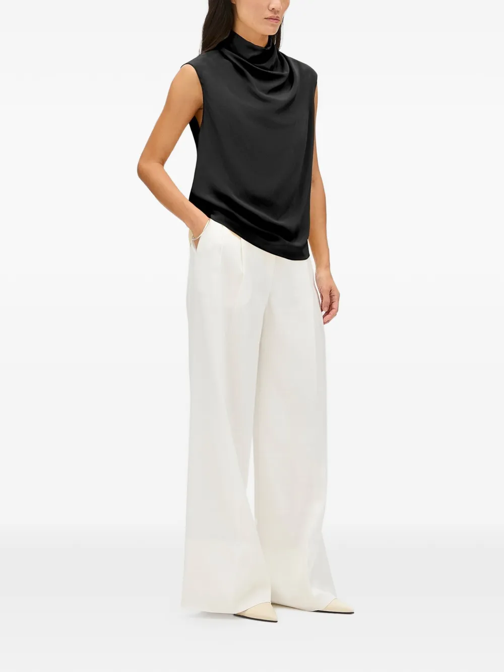  Another Tomorrow Top Drapeado Con Cuello Desbocado - Negro 