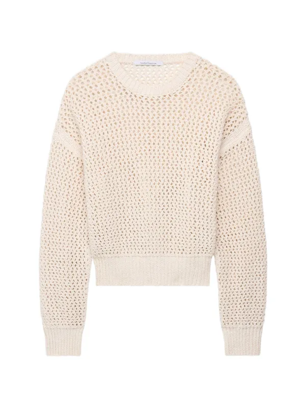 Another Tomorrow Open-knit Crew-neck Sweater in Neutrals