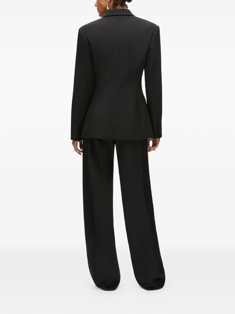 Another Tomorrow Double-breasted Satin-lapel Jacket in Black, view 4