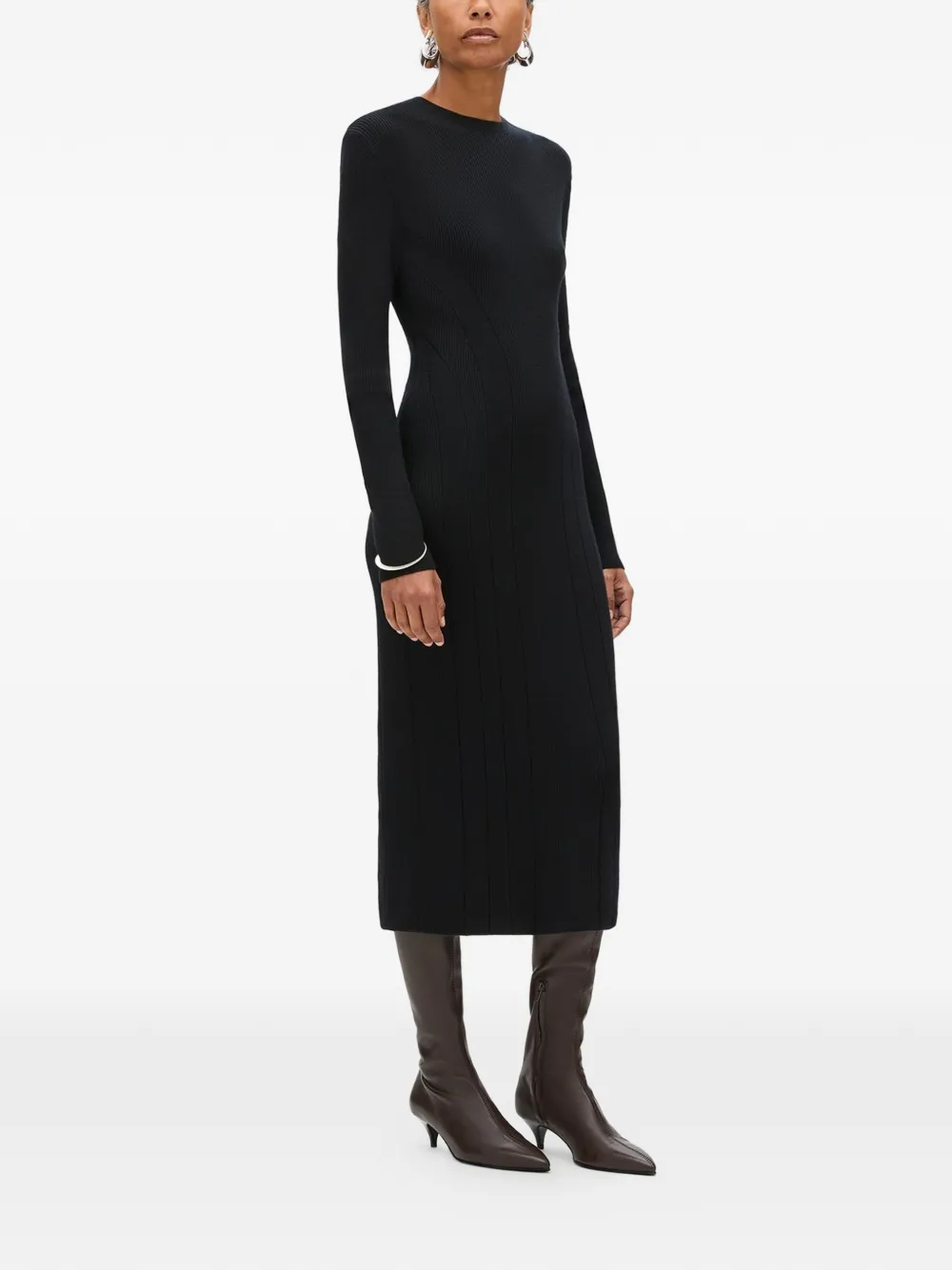 Another Tomorrow Midi-jurk met gewelfde zoom Zwart