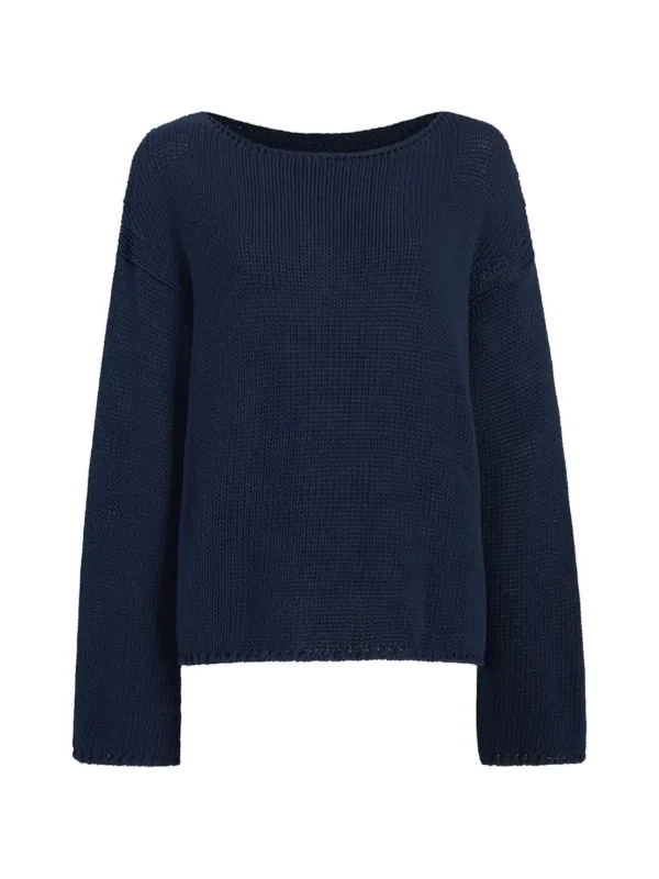 Another Tomorrow Draped-knit Cotton Sweater in Blue