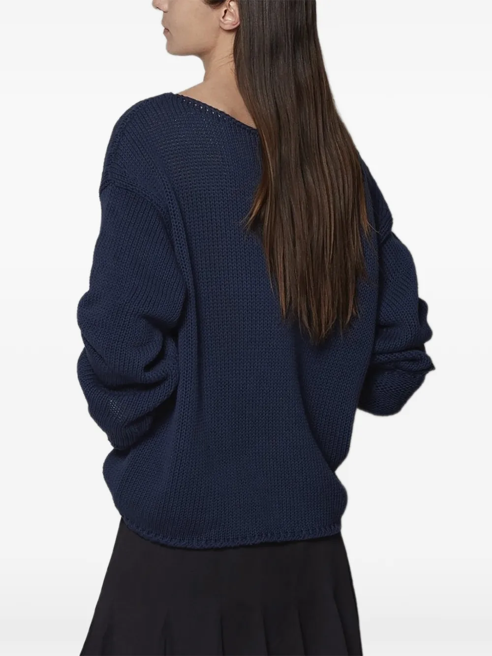 Another Tomorrow Draped-knit Cotton Sweater in Blue, view 4