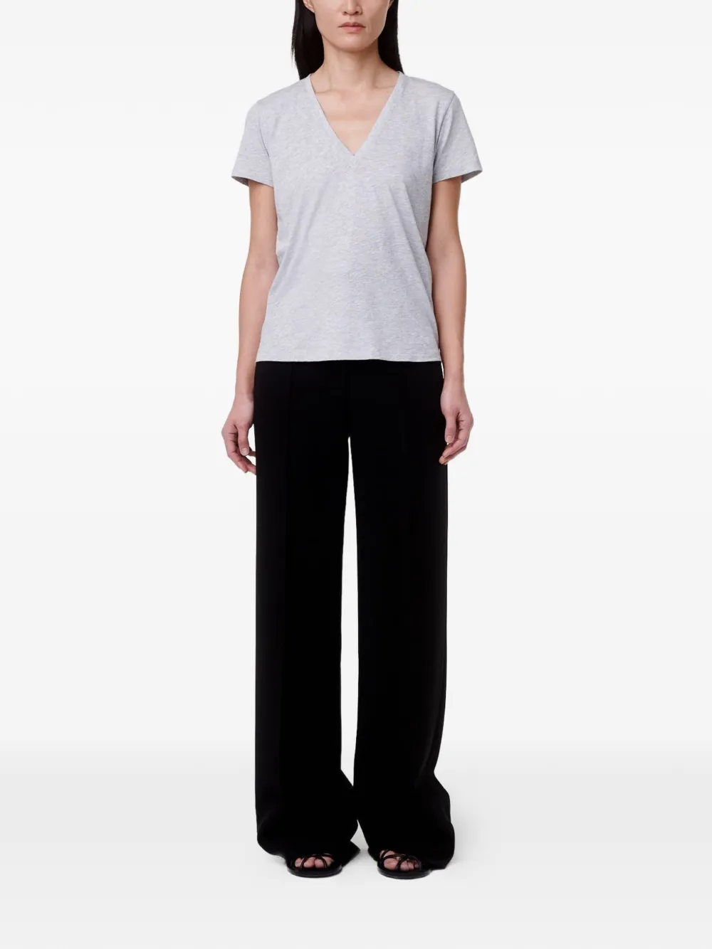 Another Tomorrow T-shirt met V-hals Grijs