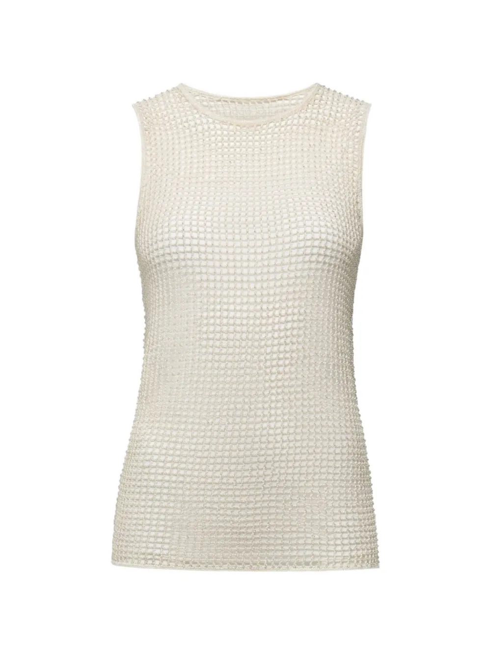 Another Tomorrow Beaded Mesh-knit Top In Multi