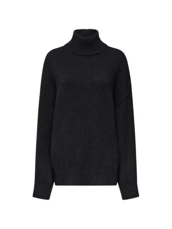 Another Tomorrow Ribbed-trim Turtleneck Sweater in Black