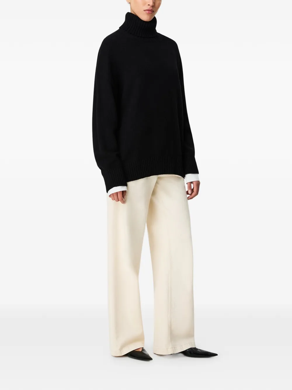 Another Tomorrow Ribbed-trim Turtleneck Sweater in Black, view 3