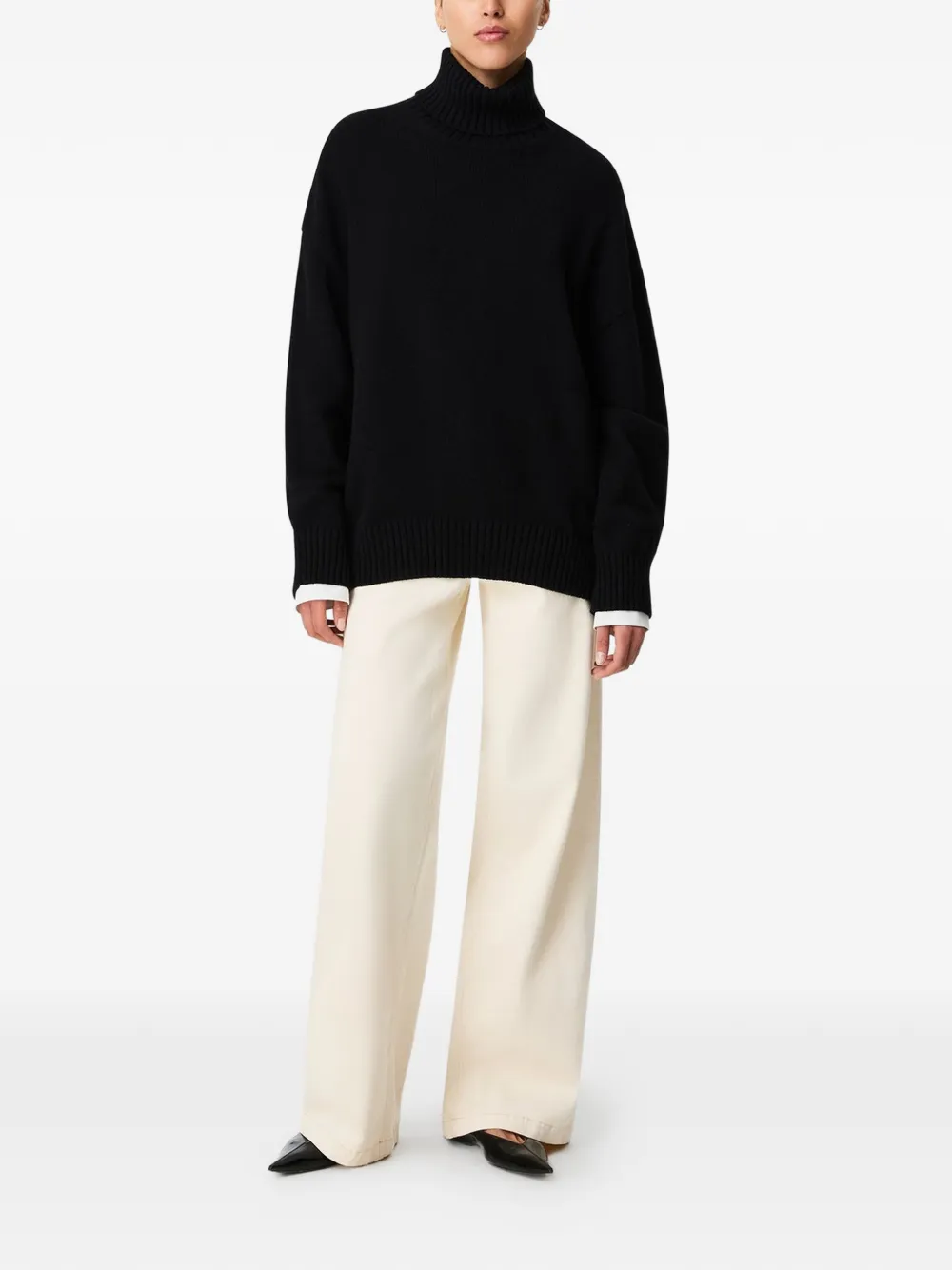 Another Tomorrow Ribbed-trim Turtleneck Sweater in Black, view 2
