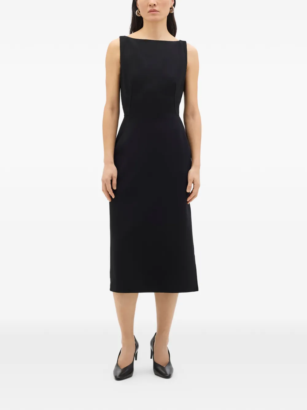 Another Tomorrow Doppio Boat-neck Midi Dress In Black