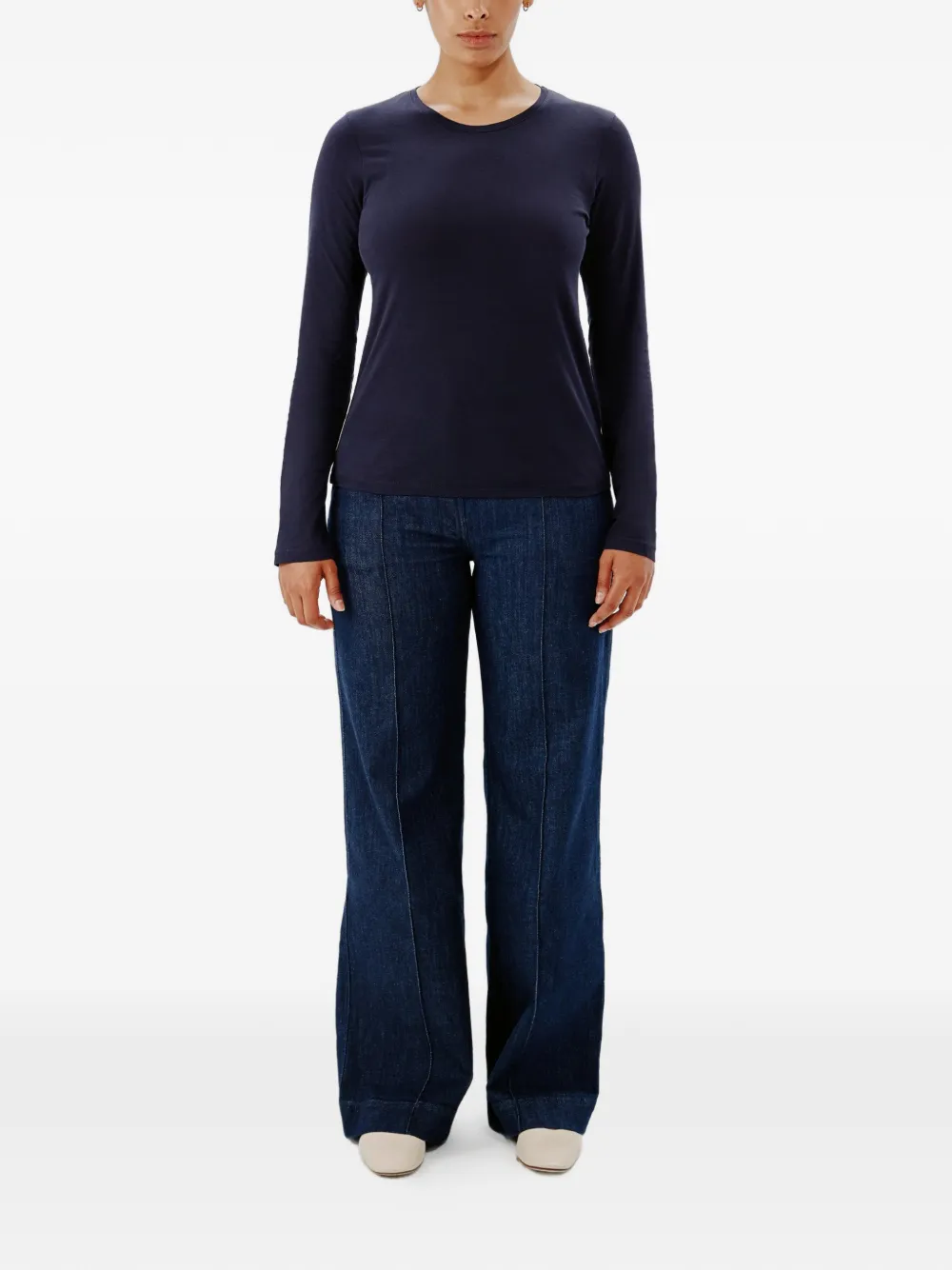 Another Tomorrow T-shirt met lange mouwen Blauw