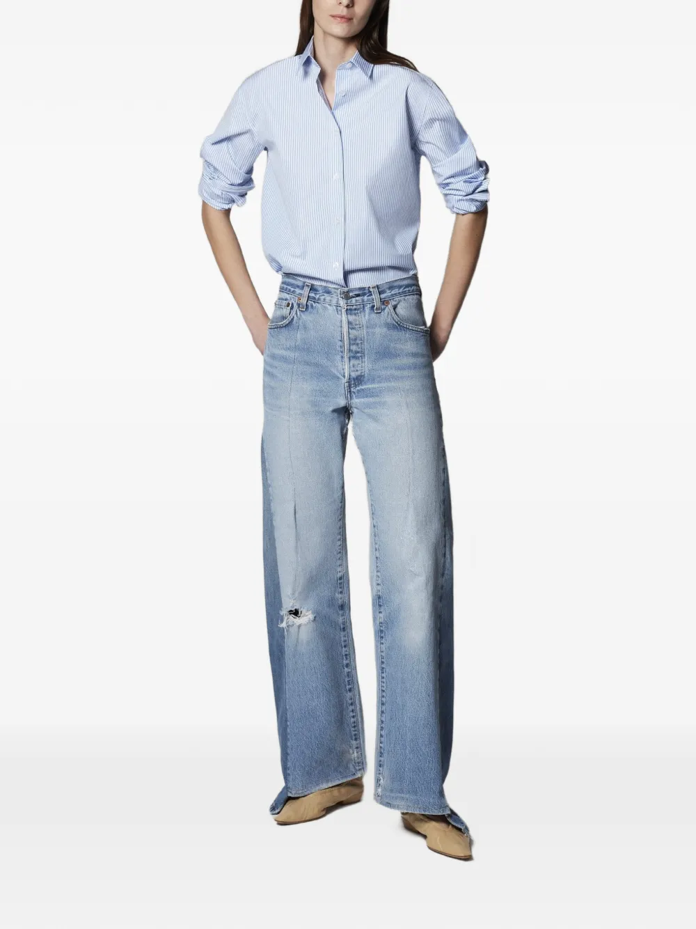  Another Tomorrow Camisa Oversize A Rayas - Azul 