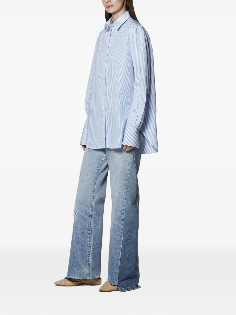  Another Tomorrow Camisa Oversize A Rayas - Azul 