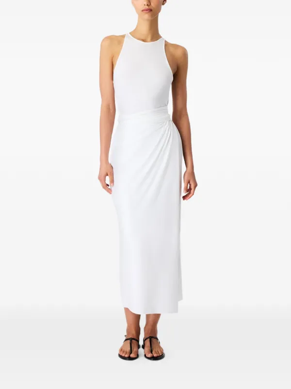 Another Tomorrow sarong-tie Sleeveless Midi Dress | White