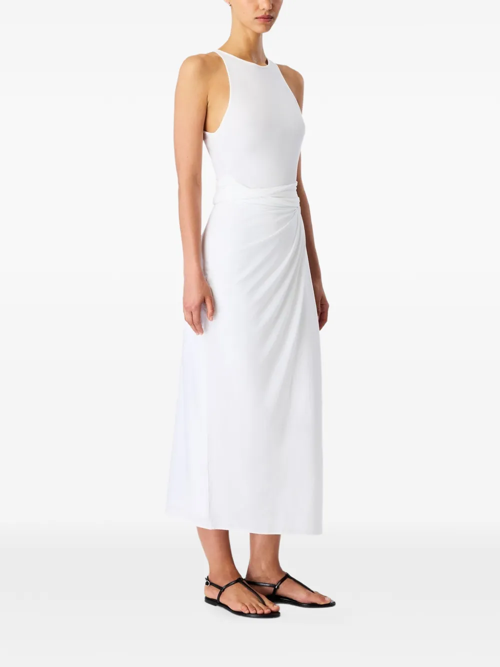 Another Tomorrow Mouwloze midi-jurk met strik Wit