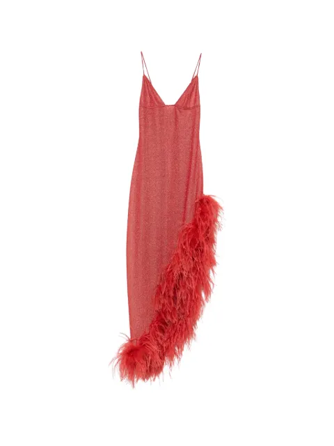 Oséree Lumière Plumage feather-trim asymmetric dress