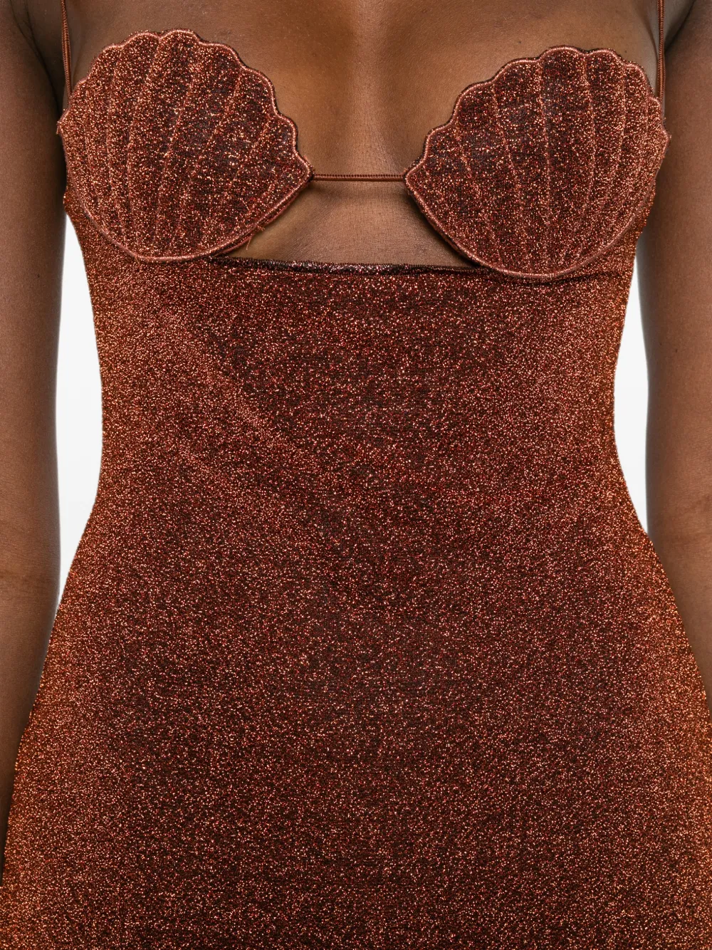Oséree Lumière mini-jurk met lurex draad en schelpenpatch Bruin