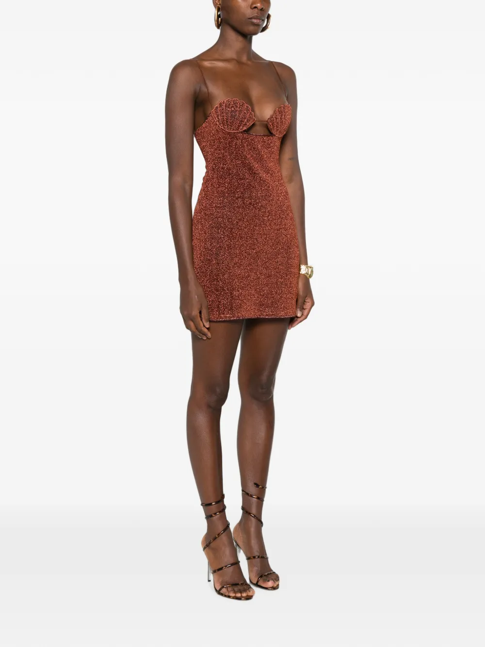Oséree Lumière mini-jurk met lurex draad en schelpenpatch Bruin