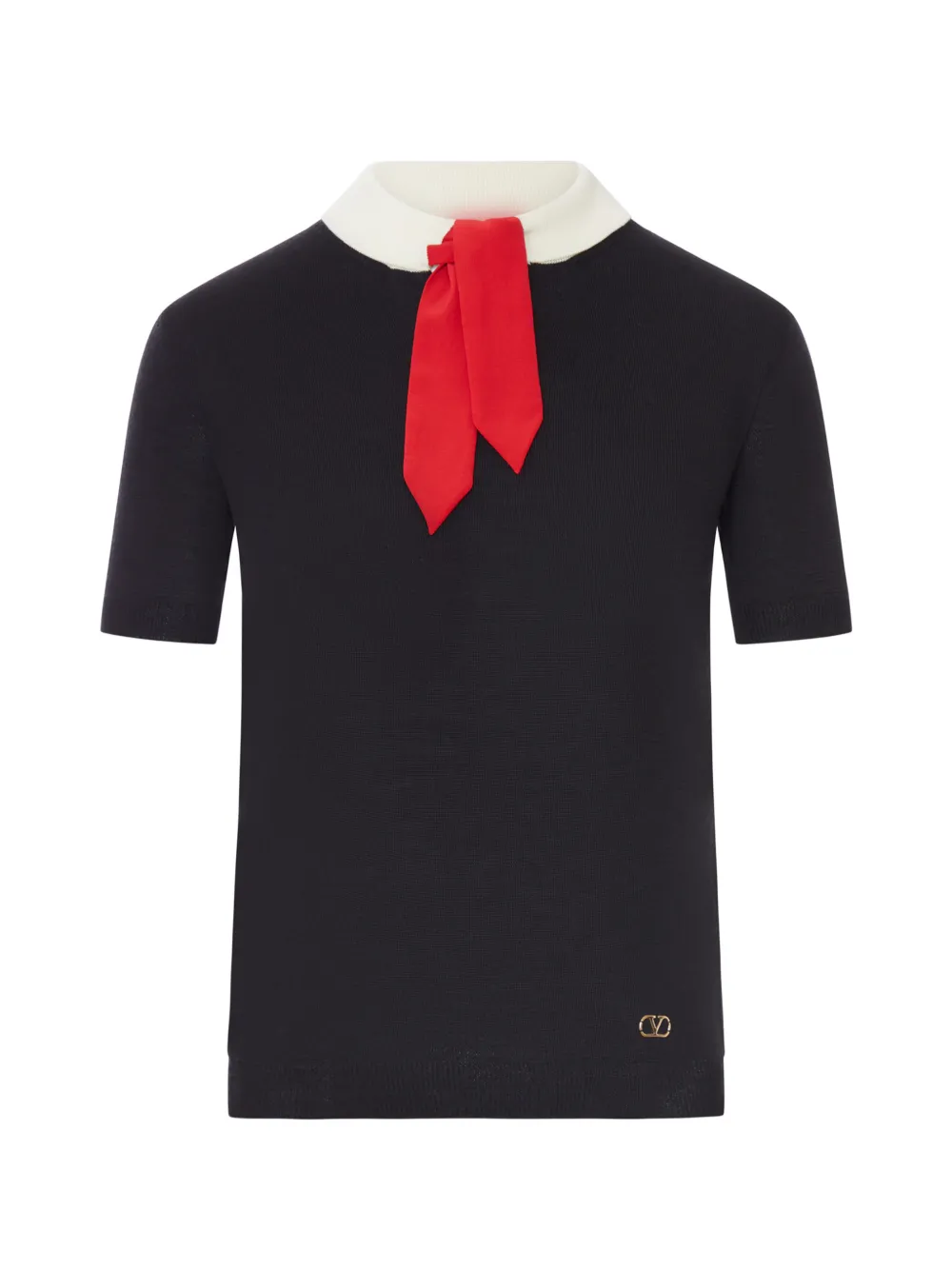Valentino Garavani pussy-bow short-sleeved knitted T-shirt - Nero