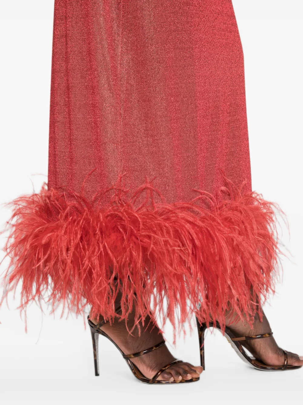 Oséree Lumière Plumage jurk met veren afwerking Rood