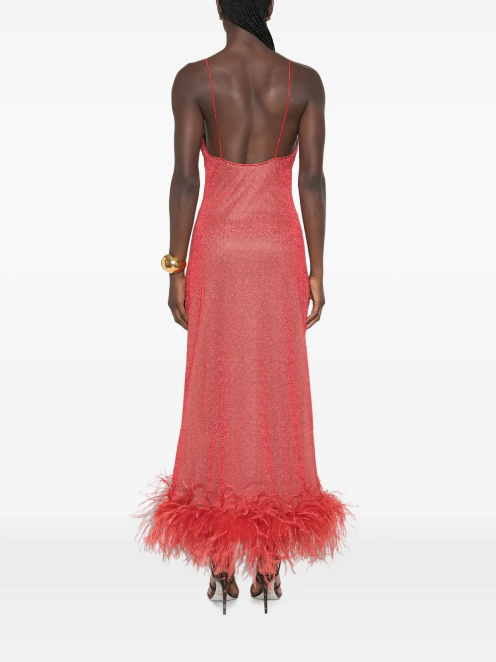 Oséree Lumière Plumage jurk met veren afwerking Rood
