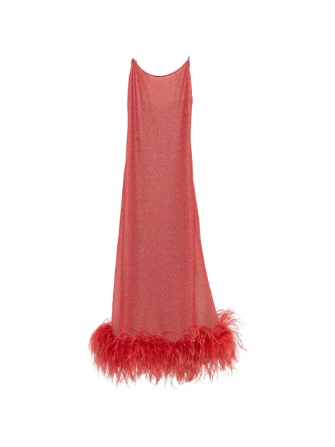 Oséree Lumière Plumage feather-trim maxi dress