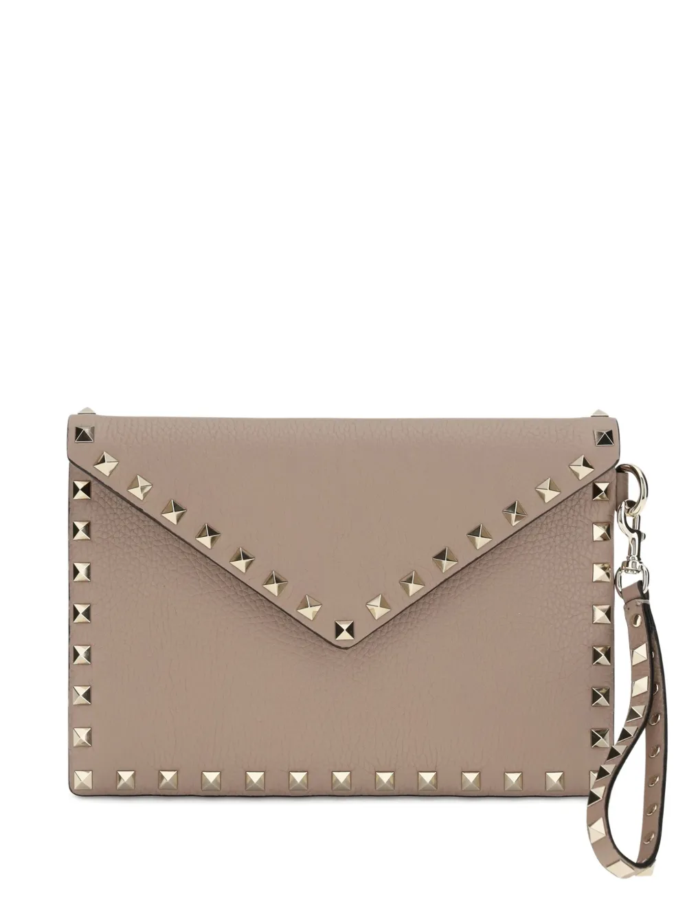 Valentino Garavani Rockstud grained-leather clutch bag - Neutrals
