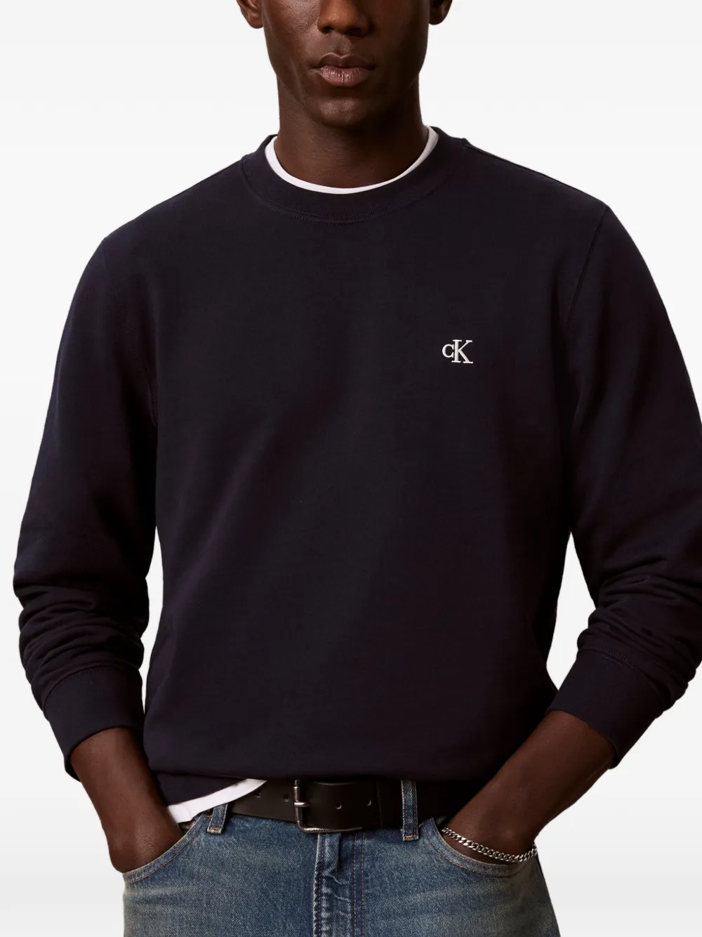 Calvin Klein Sweater met geborduurd logo Blauw