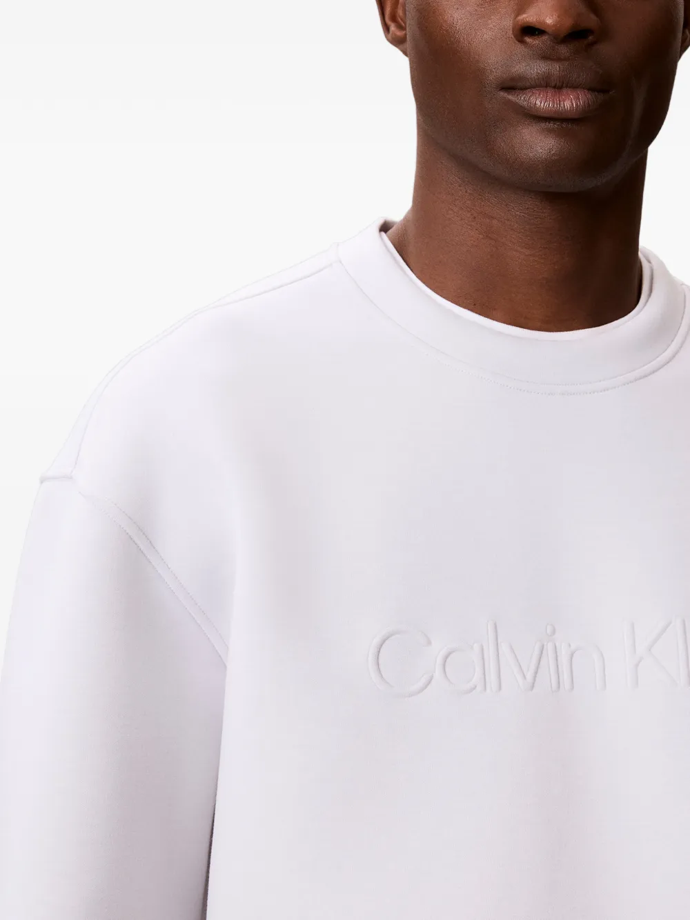 Calvin Klein Sweater met logo-reliëf en verlaagde schouders Wit