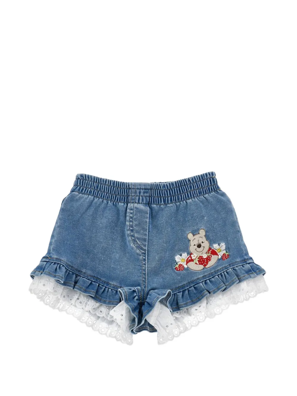Monnalisa x Disney ruffled lace-trim denim shorts - Blu