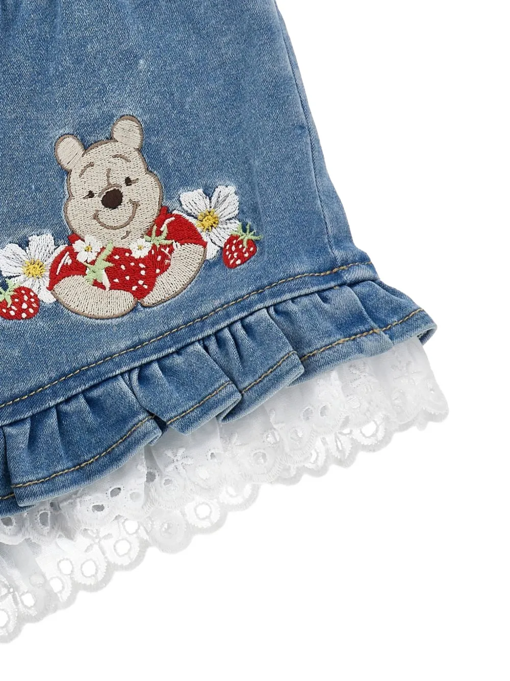 Monnalisa x Disney spijkershorts met ruches en kanten afwerking Blauw