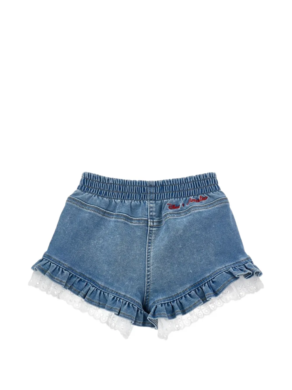 Monnalisa x Disney spijkershorts met ruches en kanten afwerking Blauw