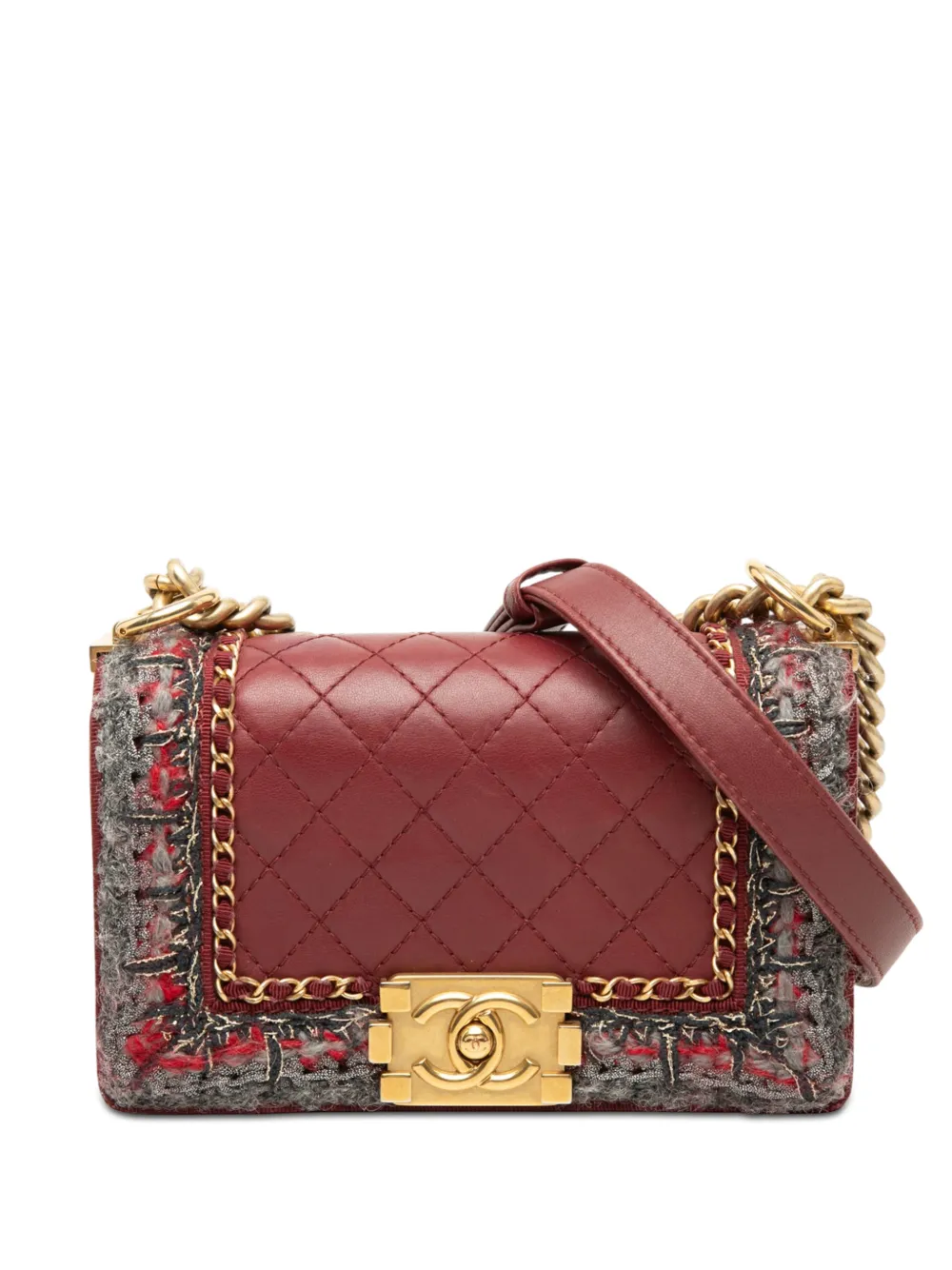CHANEL Pre-Owned 2016-2017 Small Quilted Lambskin and Braided Tweed Jacket Boy Flap crossbody bag - Rosso