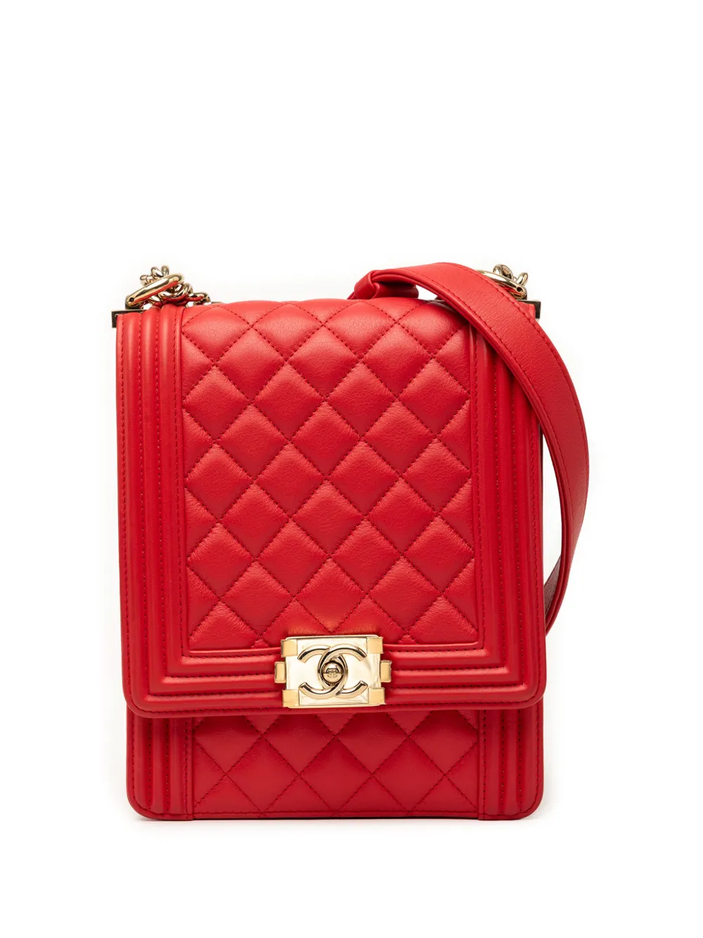 CHANEL Pre-Owned 2019 Quilted Lambskin North South Boy Flap crossbody bag - Rosso