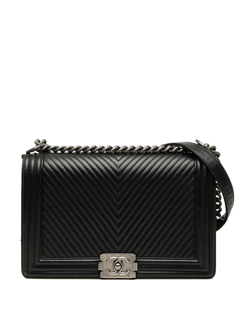 CHANEL Pre-Owned 2014 Medium Chevron Lambskin Boy Flap crossbody bag - Nero