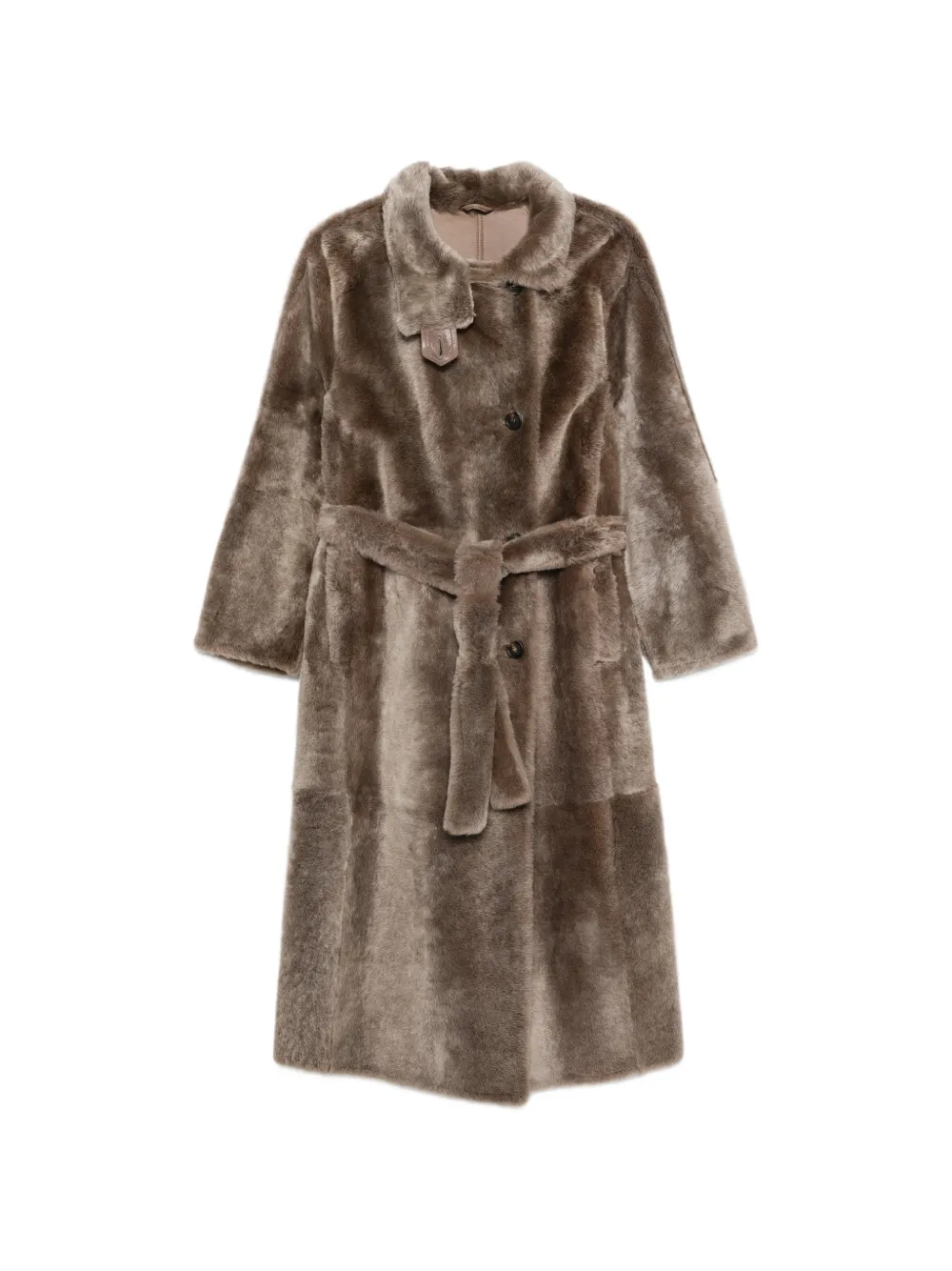 Brunello Cucinelli belted shearling coat - Neutrals