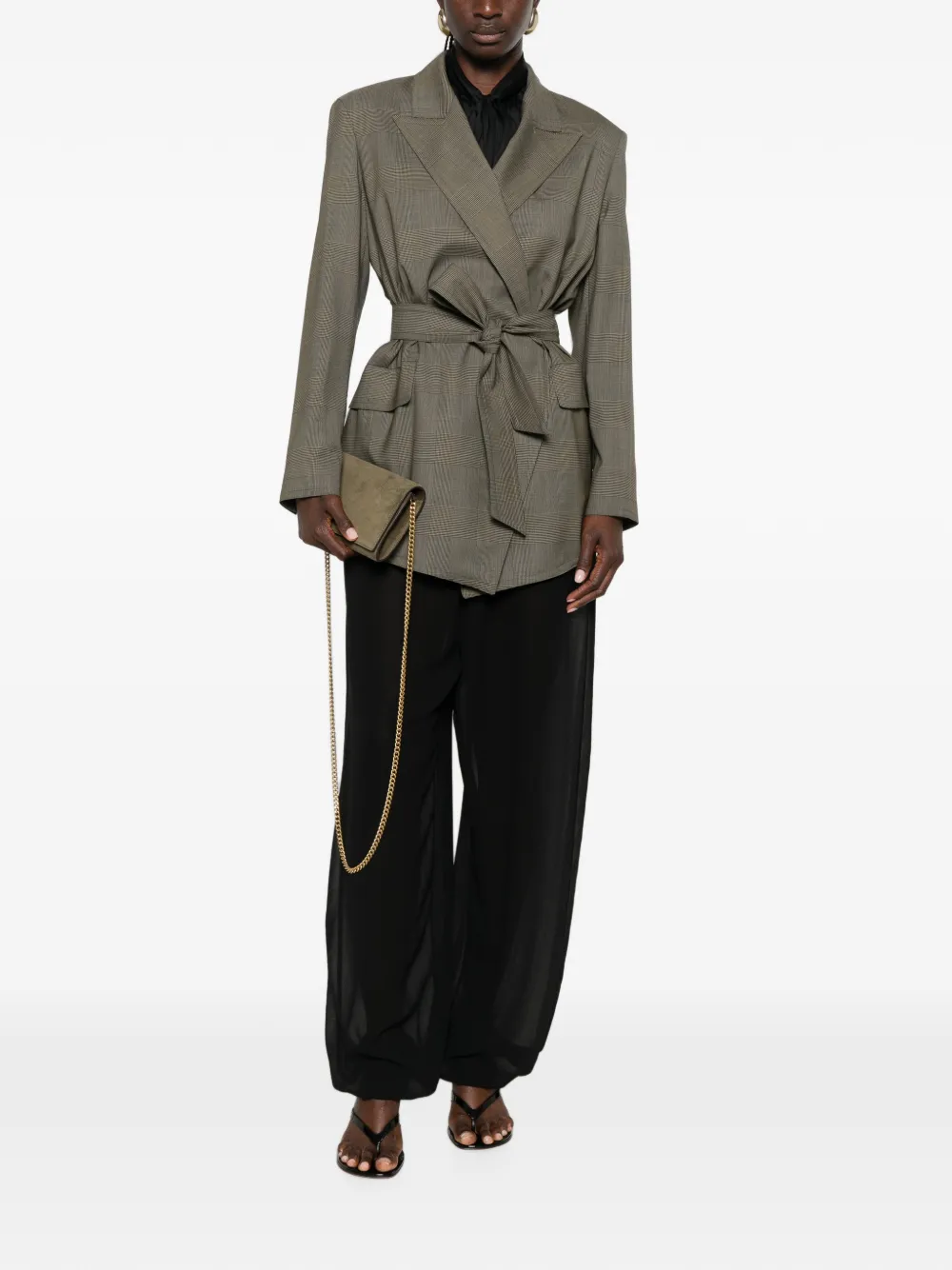  Max Mara Checked Belted Blazer - Marrón 