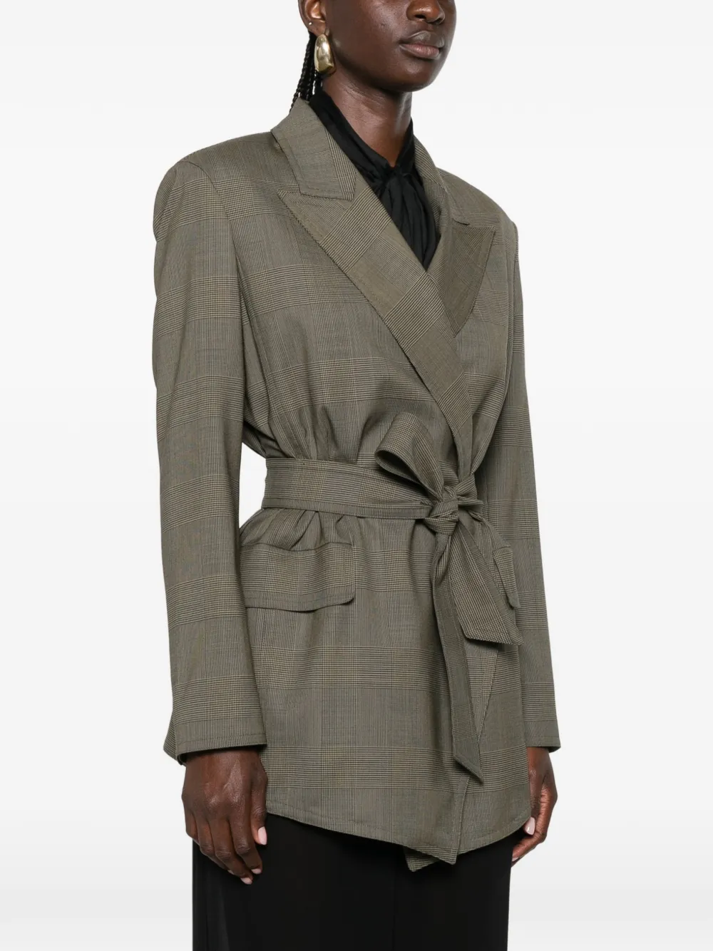  Max Mara Checked Belted Blazer - Marrón 