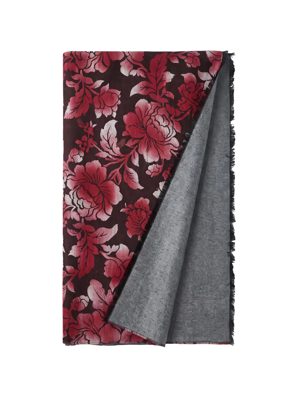 Kiton floral-print frayed scarf Zwart