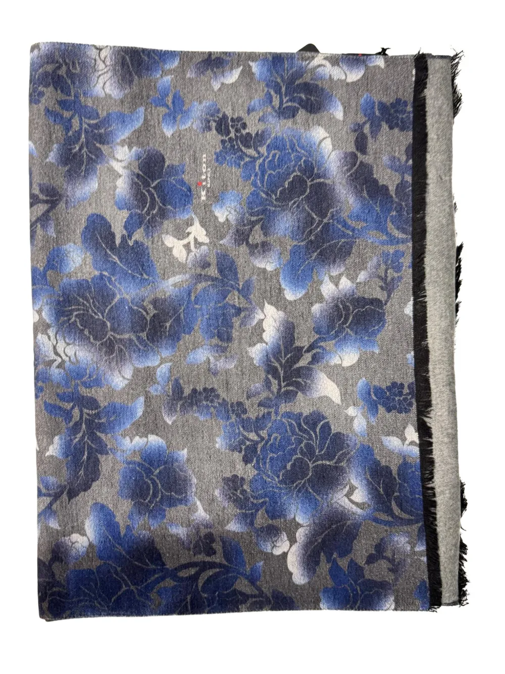 Kiton floral-print frayed scarf Grijs