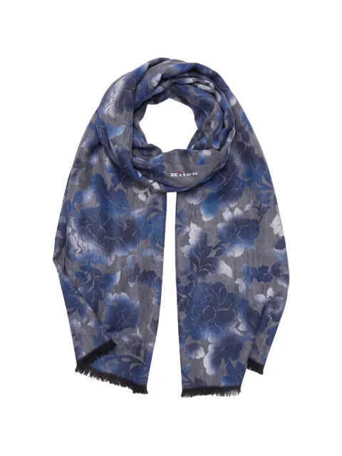Kiton floral-print frayed scarf